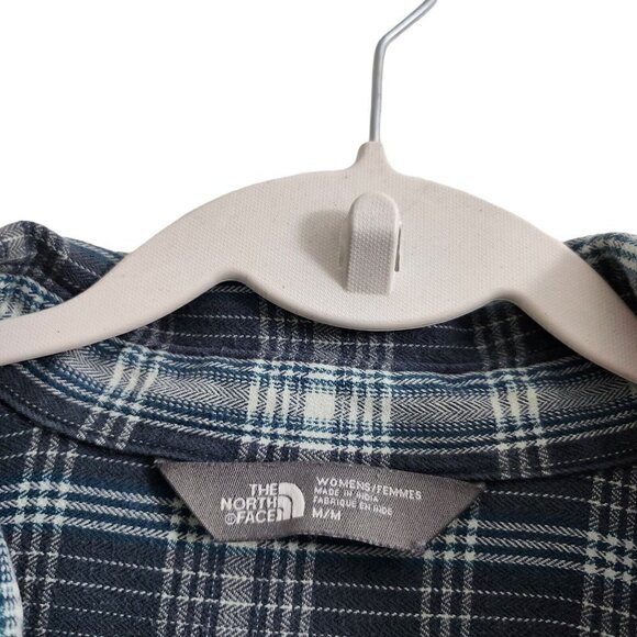 The North Face Top Womens Medium Flannel Button Up Shirt White Plaid Cuff Sleeve - Picture 4 of 12